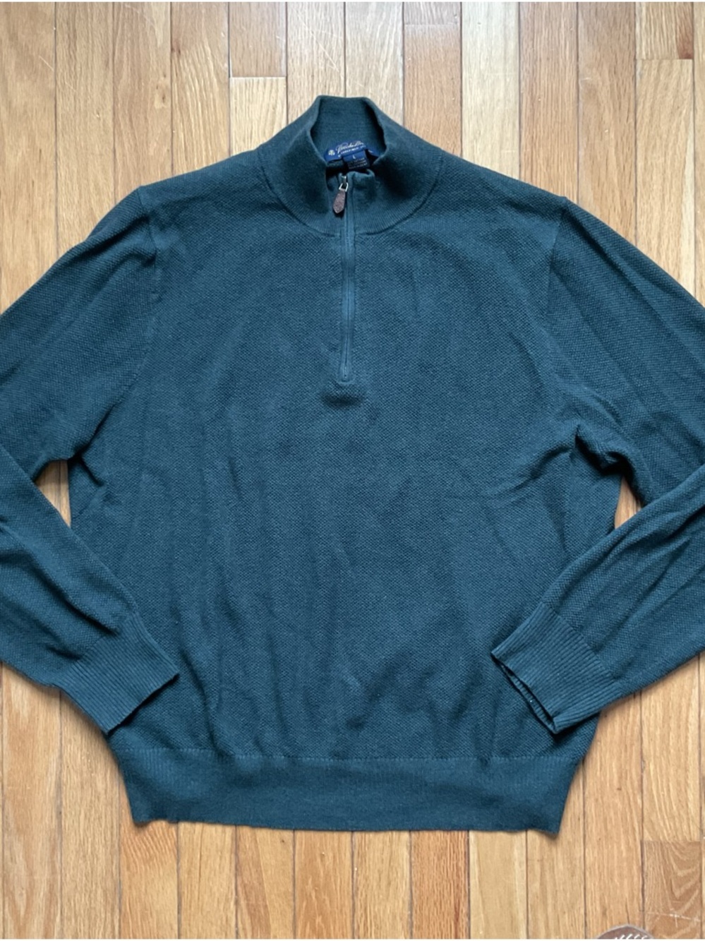 Brooks Brothers Mens Green Quarter Zip Up Cotton Cashmere Sweater Large